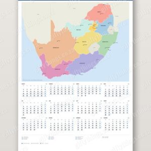 2027 Map Poster Calendar 580×900 portrait (South Africa, Africa, Gauteng, KZN or Namibia)